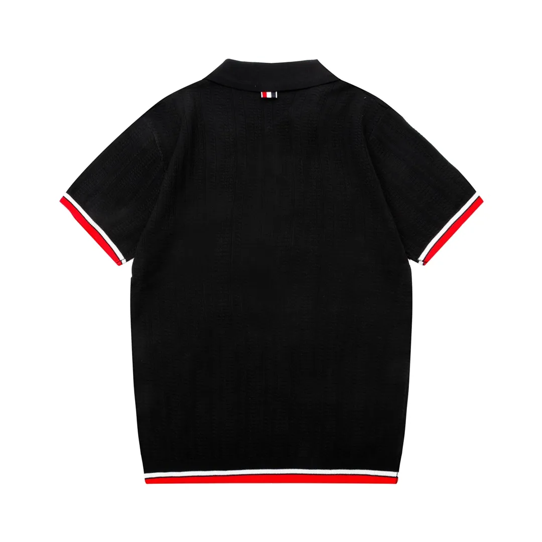 Thom Browne ➡️ POLO ， Retro Same Style Polo Versatile : Black Size：M-3XL